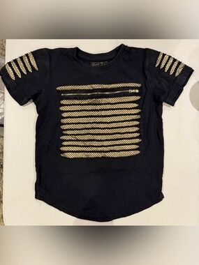 SWITCH Black Short-Sleeve Kids Tee with Gold Mesh Accents